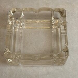 Mid Century Clear Glass Square Ashtray